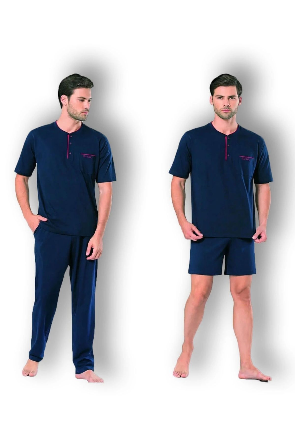 Pierre Cardin 5370 Pijama Şort 3'lü Damat Çeyiz Seti - Lacivert