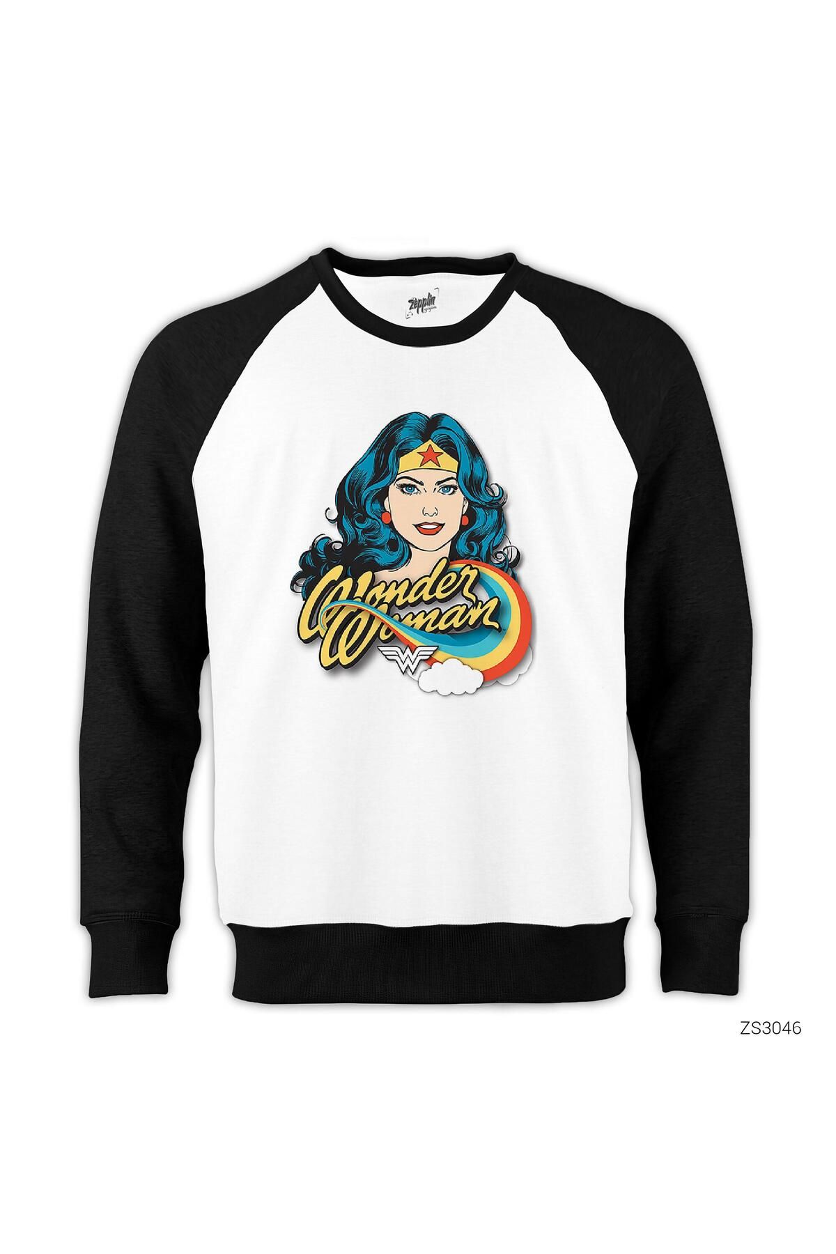 Genel Markalar Wonder Woman Cartoon Reglan Kol Beyaz Sweatshirt
