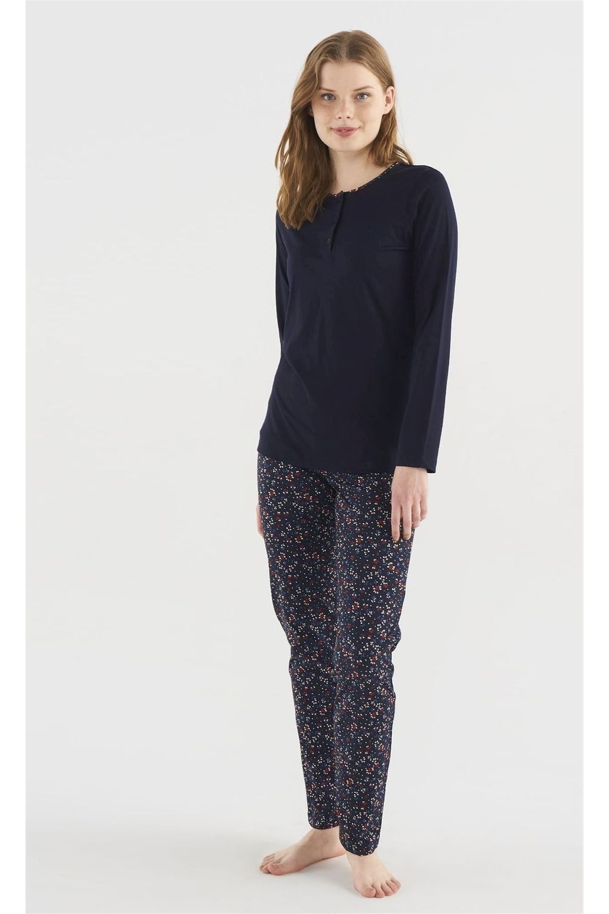Mod Collection 3784 Kadın Lacivert Basic Pijama Takımı