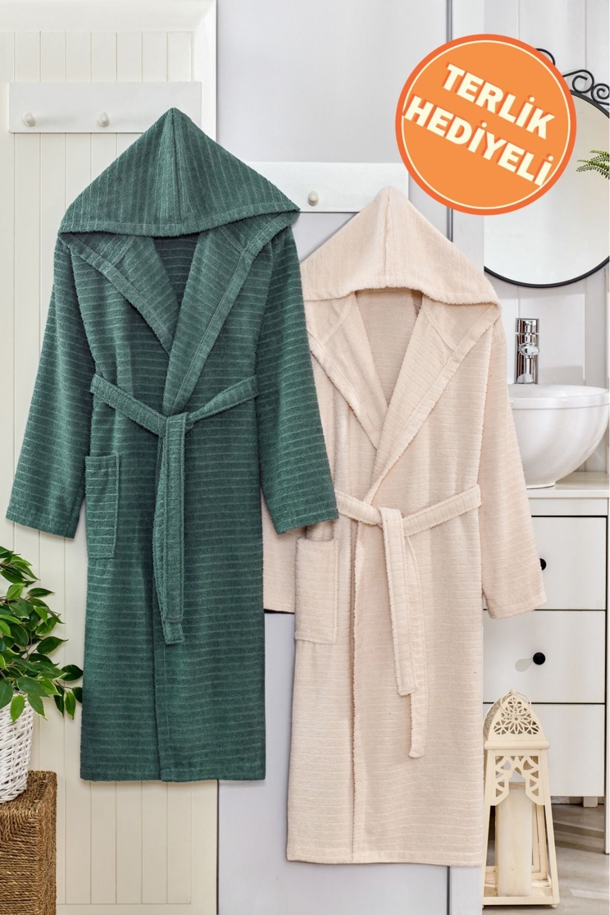 Rebeka Home Collection Doğa Yeşil Bej Bornoz