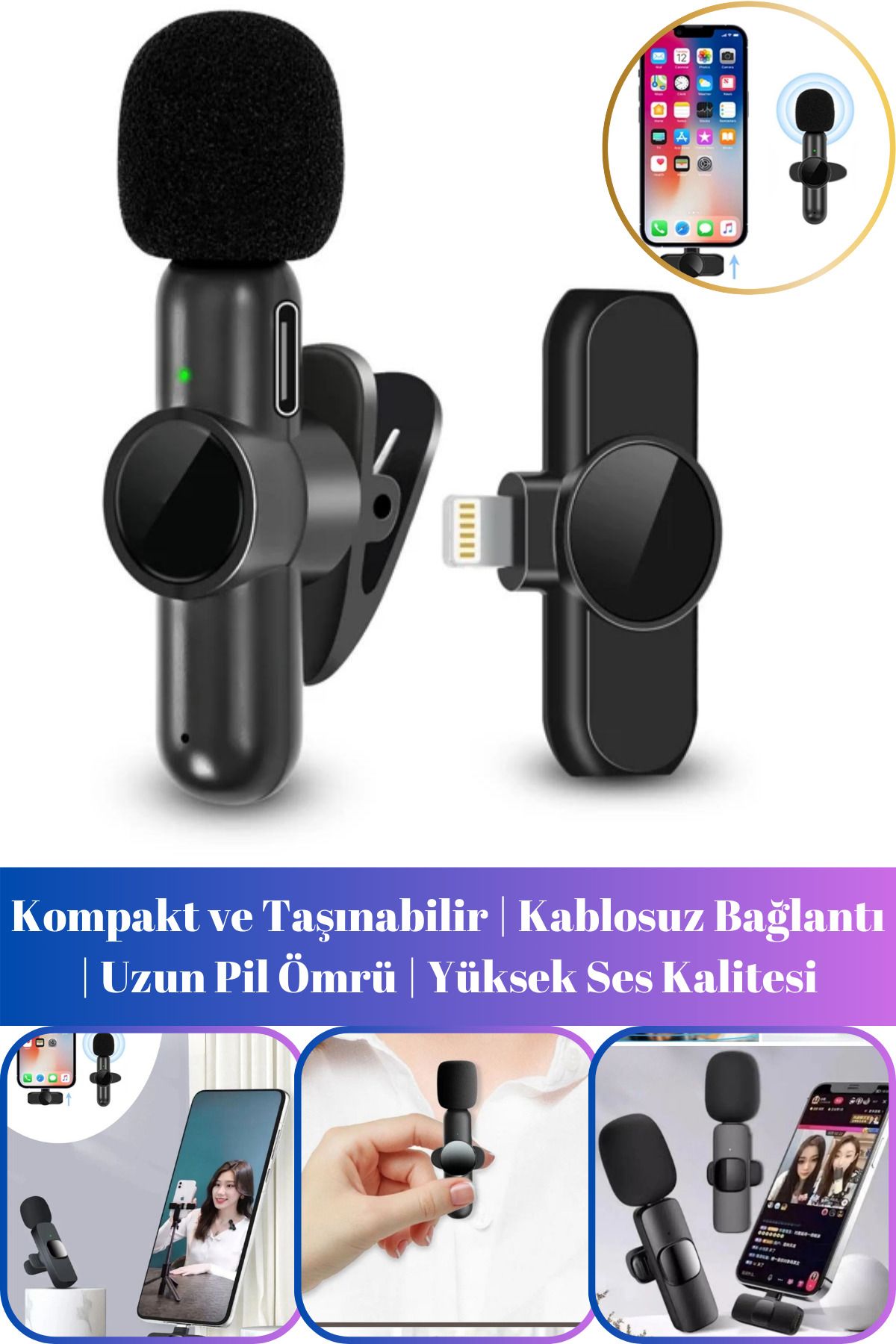 Hane Dostu Android ve İOS Uyumlu | Kablosuz Mini Yaka Mikrofon