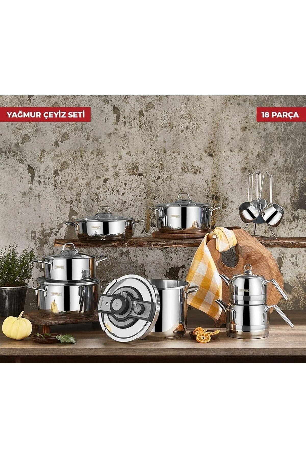 Kahramanlar Yağmur 18 Parça Platin Çelik Çeyiz Seti