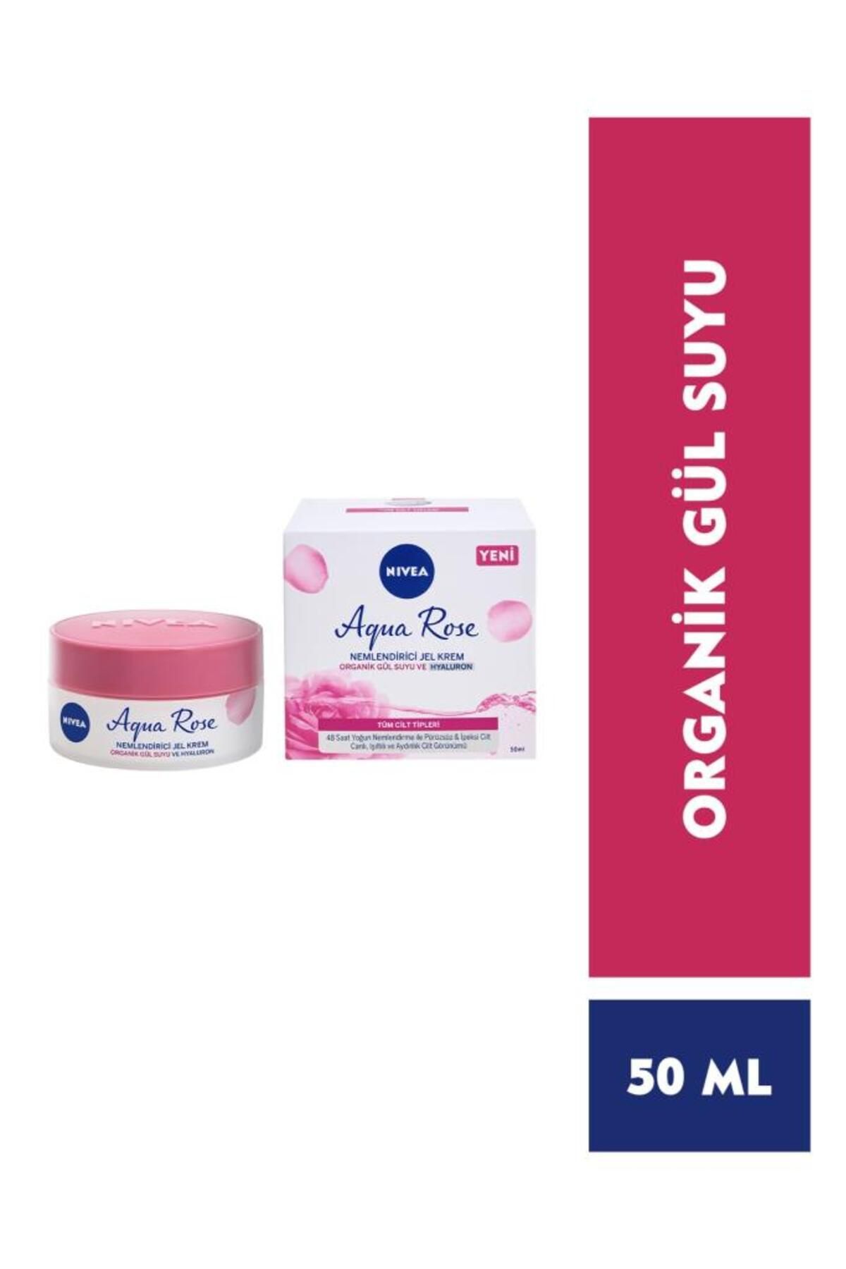 NIVEA Aqua Rose Organik Gül Suyu Nemlendirici Jel Krem 50ml, 48 Saat Yoğun Nemlendirici, Aydınlık Cilt