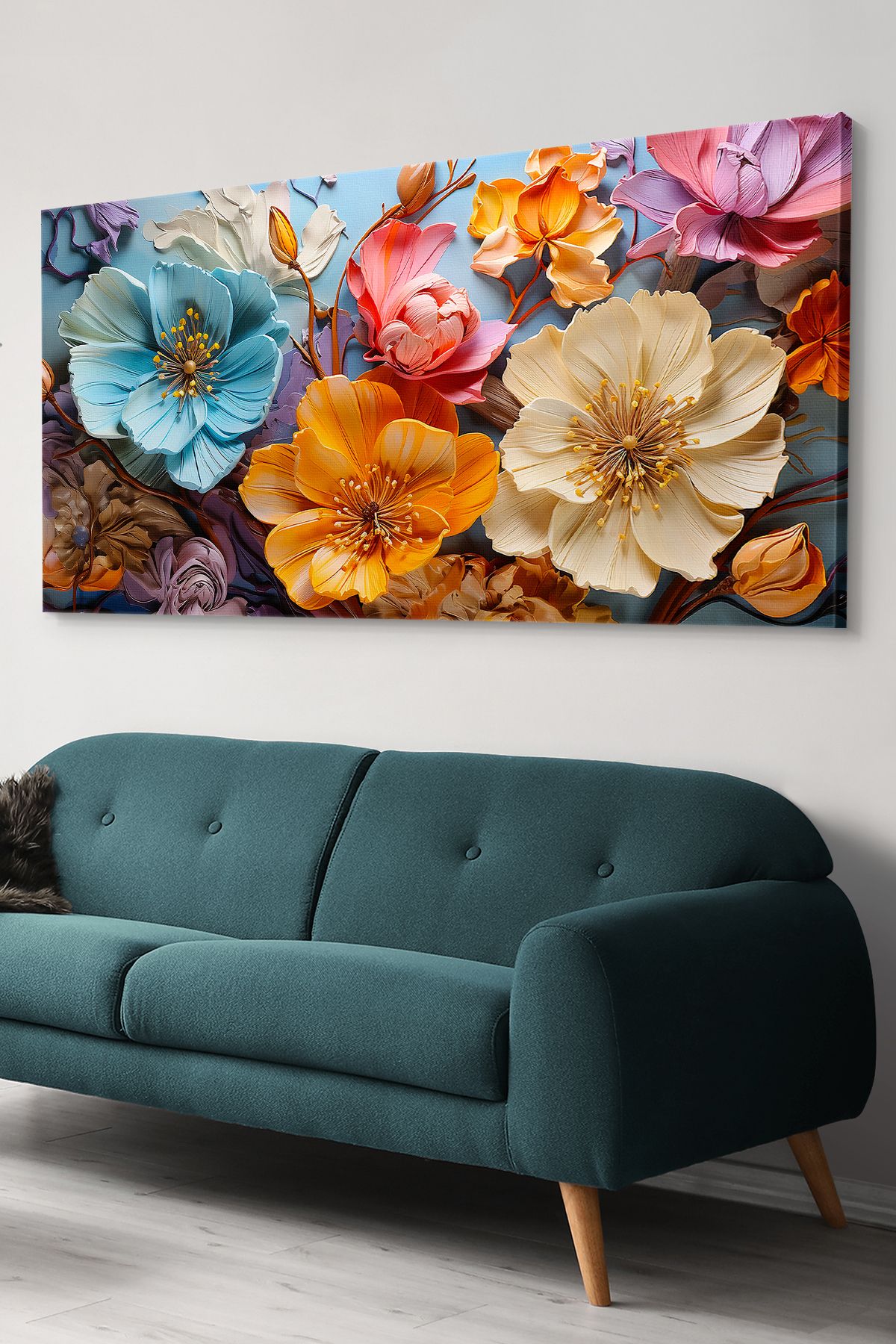 Evinemoda Renkli Çiçekler Tek Parça Kanvas - Canvas Tablo