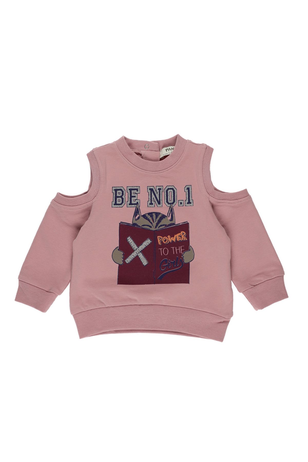 Panço Kız Bebek Omuz Detaylı Baskılı Pembe Sweatshirt