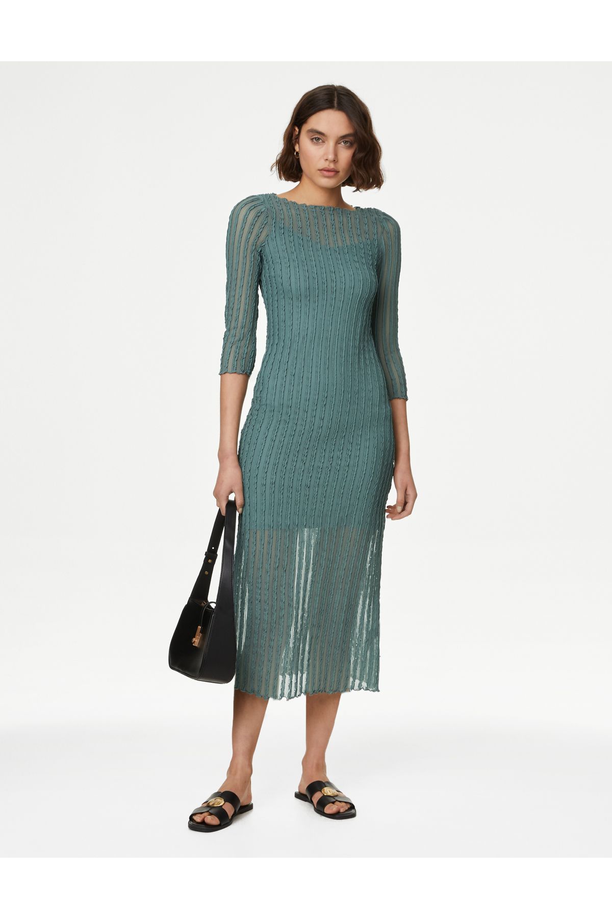 Marks & Spencer Dokulu Midi Örme Elbise