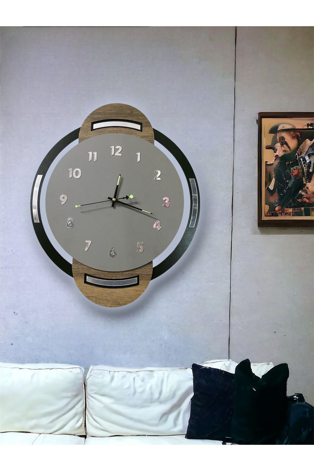Nixar Desing Fosfor Detaylı Ahşap Duvar Saati, Duvar Saati, Phosphor Wall Clock,Fosforlu Saat, Wall Clock,