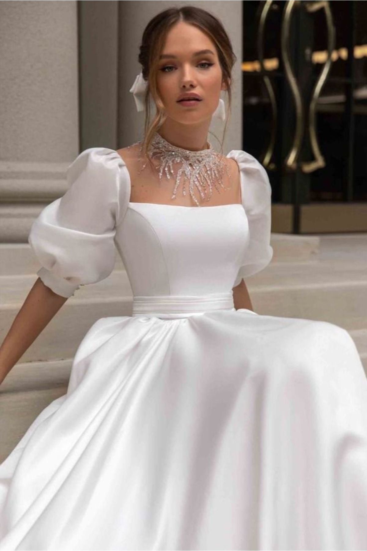 Bridal Store Karpuz kollu zarif gelinlik