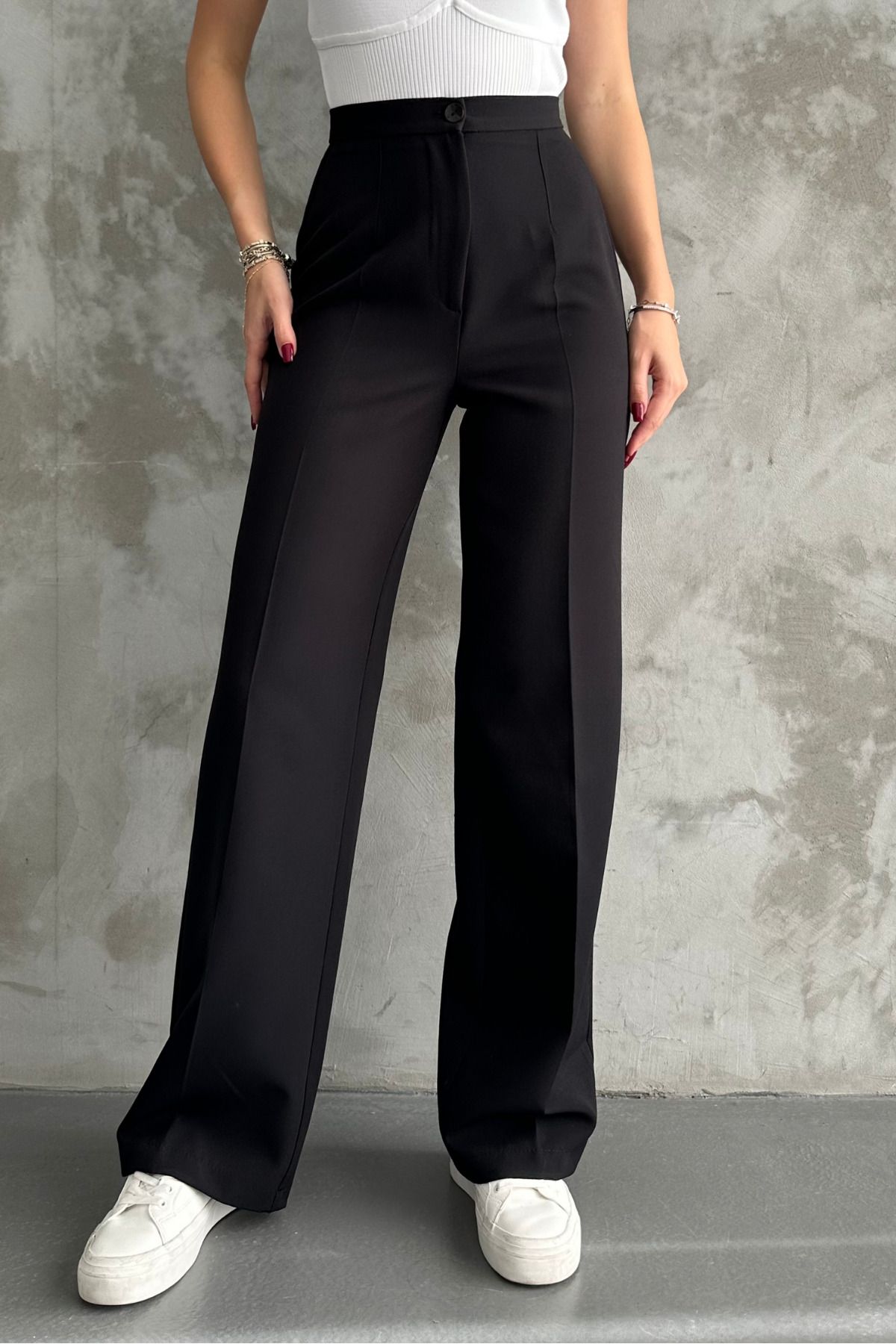 macharel jeans Kadın Yeni Sezon Yüksek Bel Klasik Siyah Kumaş Pantolon