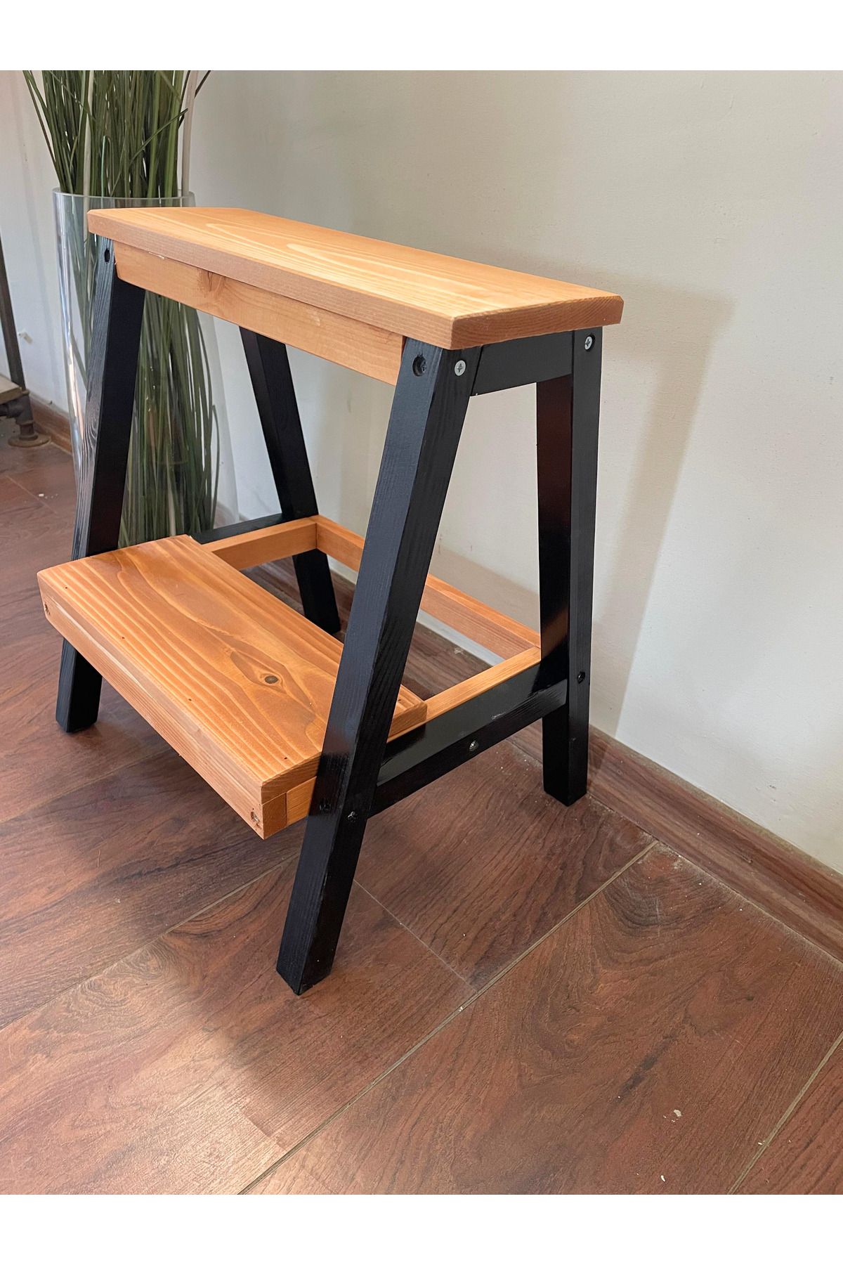 Handmade Siyah-kiraz Basamak Tabure, Basamak Tabure, Ahşap Basamak Yükseltici,