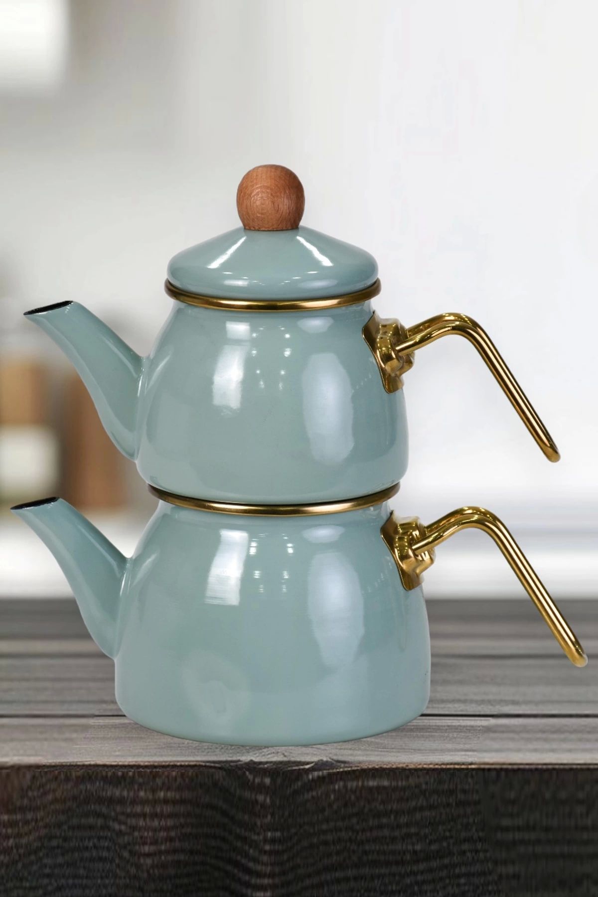 PR HOME Soft Green Mini Model Emaye Çaydanlık