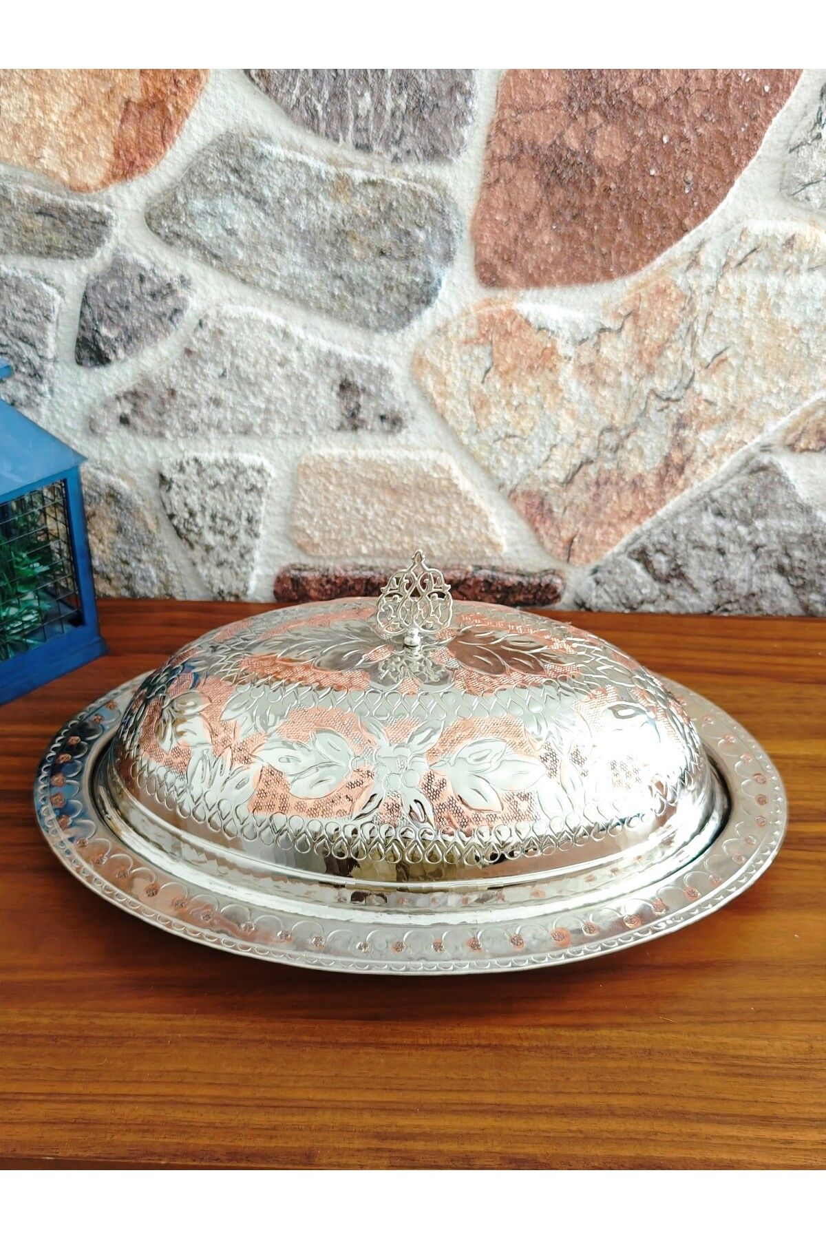 modabakir Bakır İşlemeli Kapaklı İskender Tabak 25 Cm