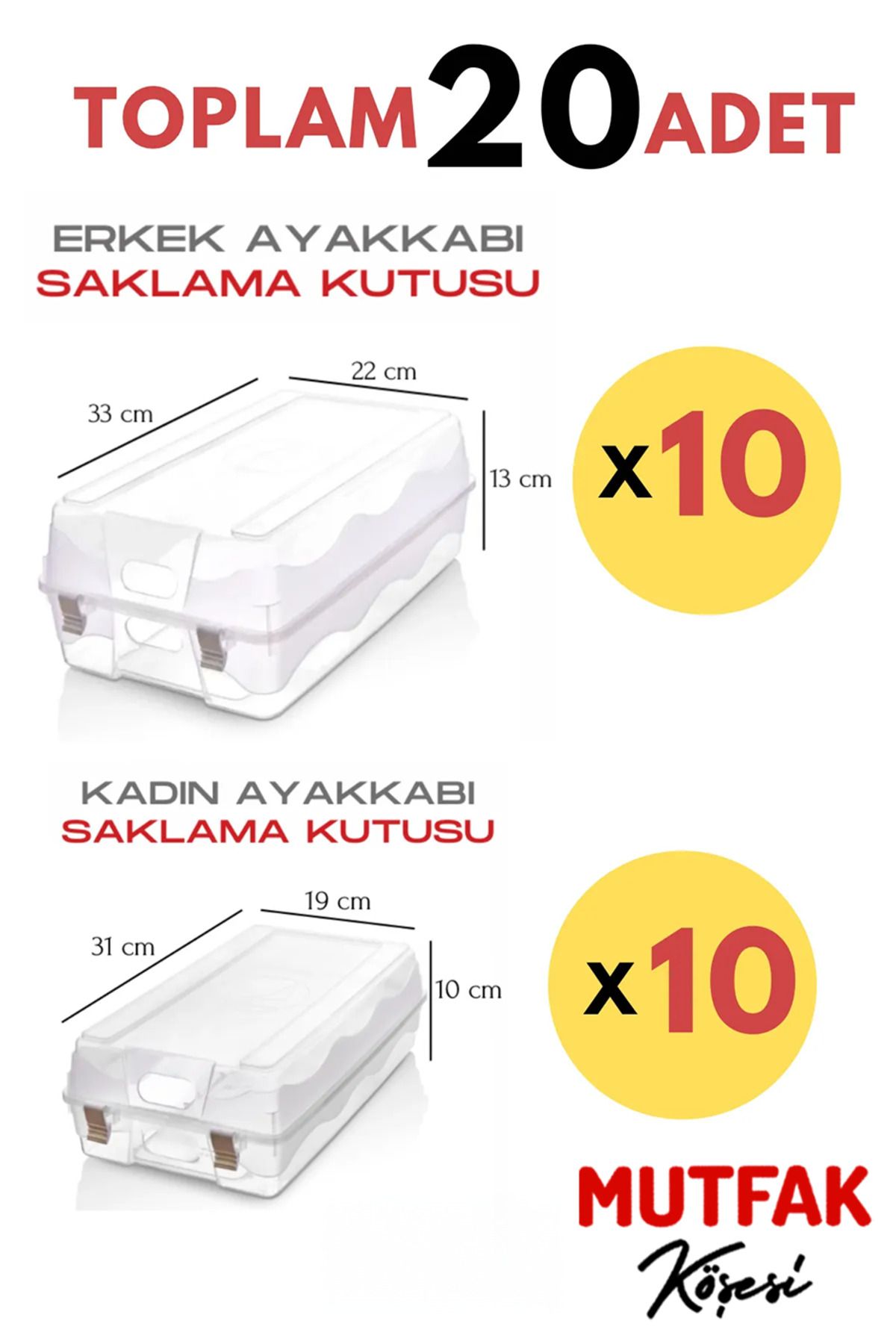 Mutfak Köşesi 20 Adet Ayakkabı Saklama Kutusu 10 Adet Kadın 10 Adet Erkek İçin Steril Şeffaf