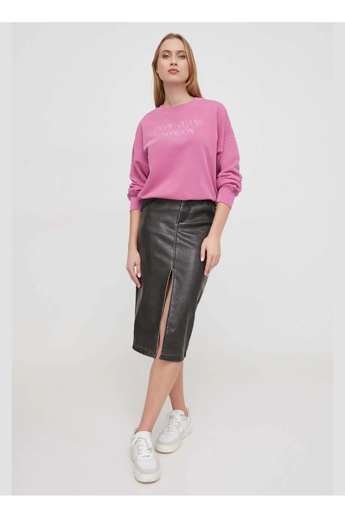 Pepe Jeans Bisiklet Yaka Baskılı Pembe Kadın Sweatshırt PL581426