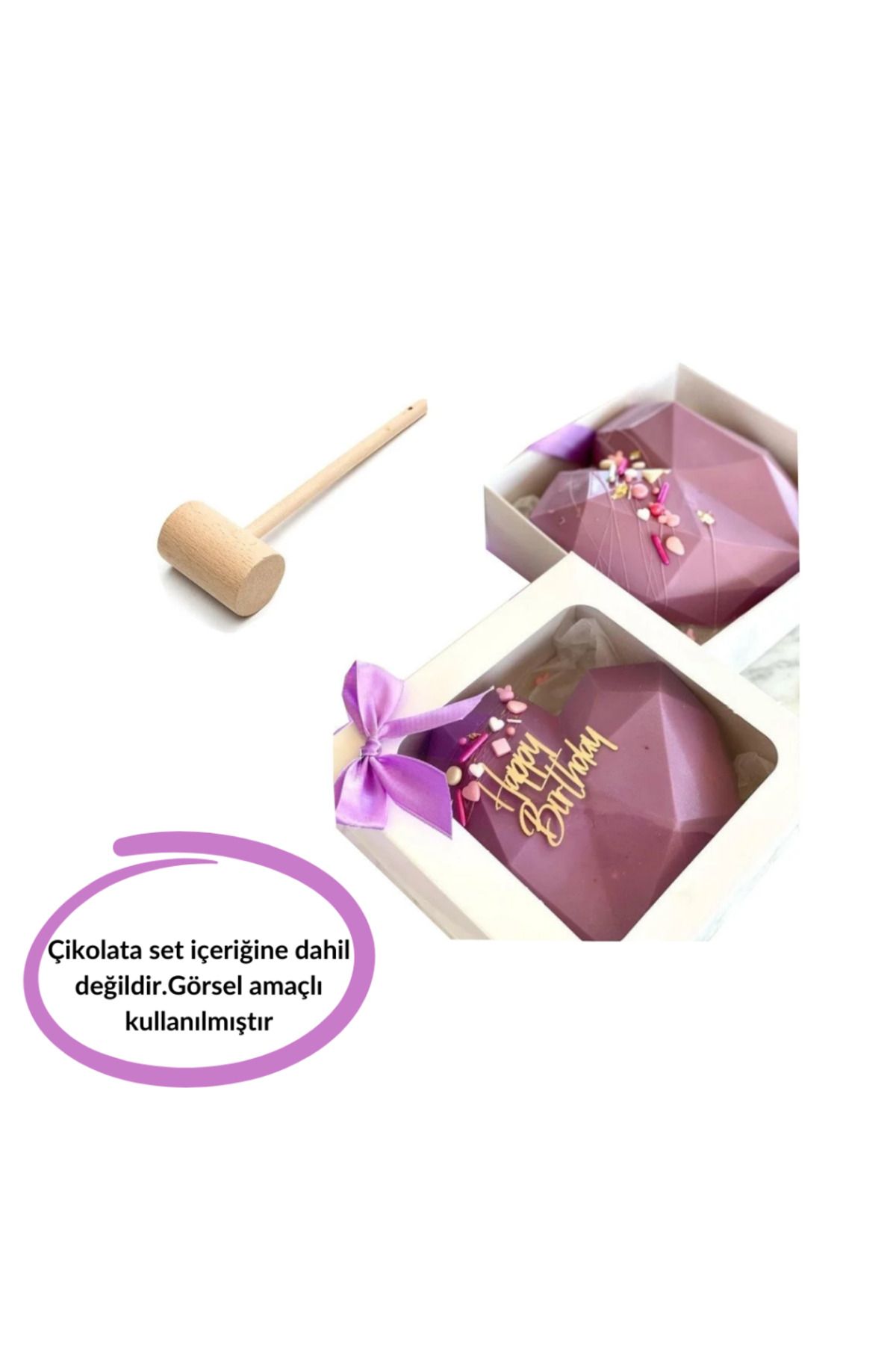 hobs Çikolata Kristal Elmas Kalp Pinyata Kutusu Ve Tokmak Seti