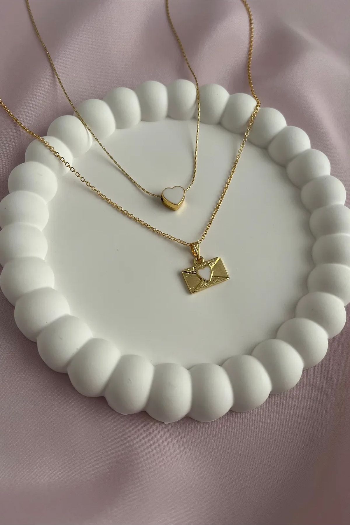 Alexis Carrel Minimal Kalp Ve Mektup Kolye Seti, Charm Kolye Set
