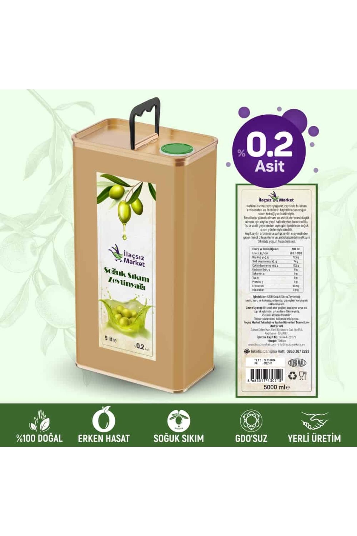 İlaçsız Market Zeytinyağı / 5 lt