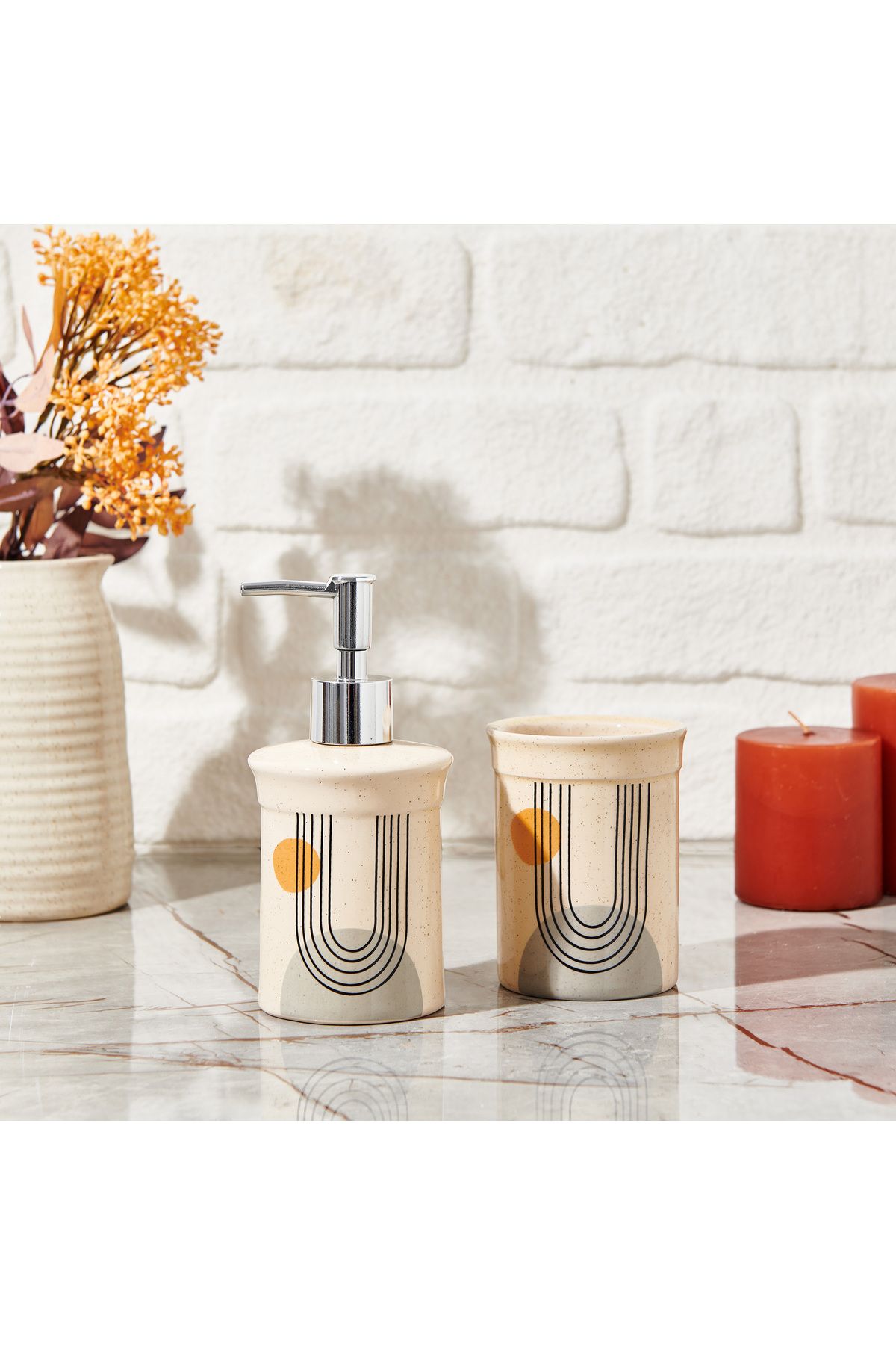 Evidea Bath Bohem 2'li Banyo Aksesuar Seti - Bej