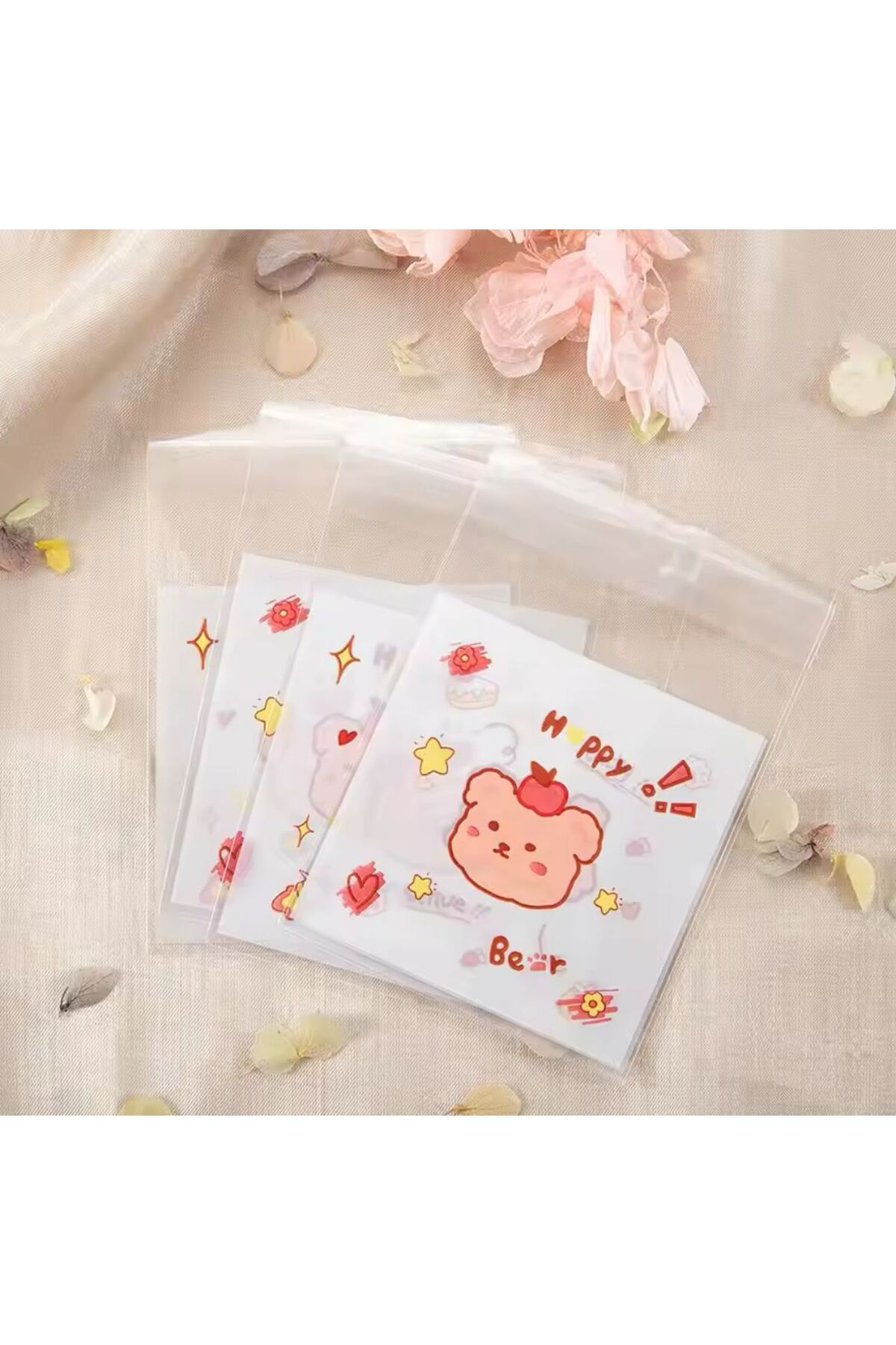 OZN AKSESUAR Bantlı Şeffaf Desenli Poşet Opp 10x10 Cm 95 Adet