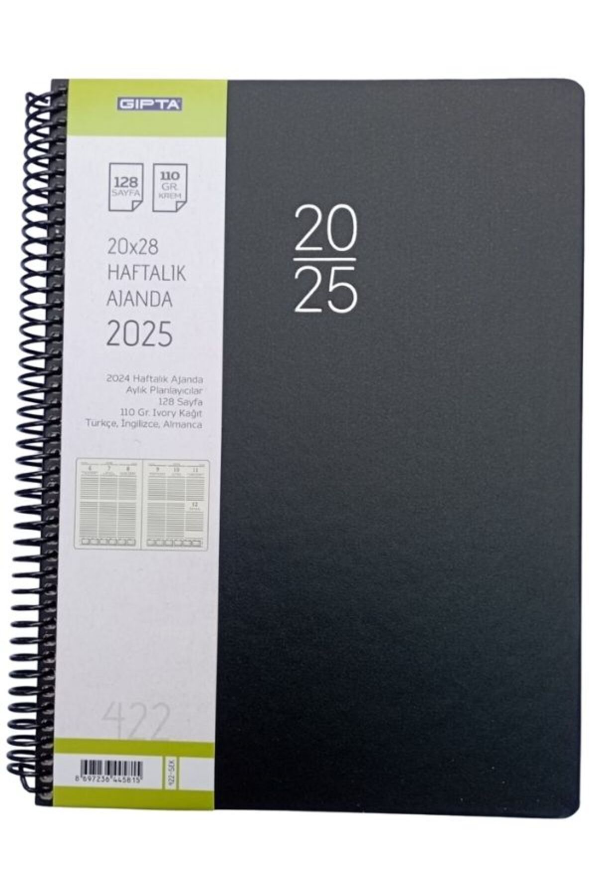 Gıpta 2025 Spiralli Haftalık Ajanda Sert Kapak 20*28 Cm 422-sek