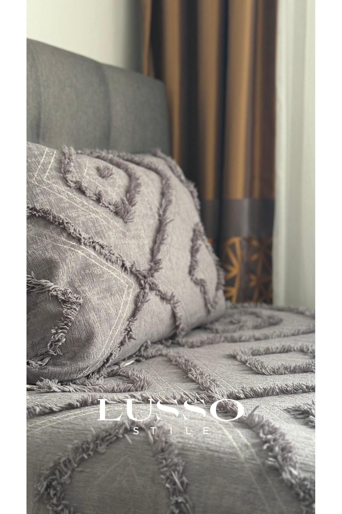 lusso stile Iskandinav Tek Kişilik Püsküllü Yatak Örtüsü 180 x 250 Tek Yastık Single