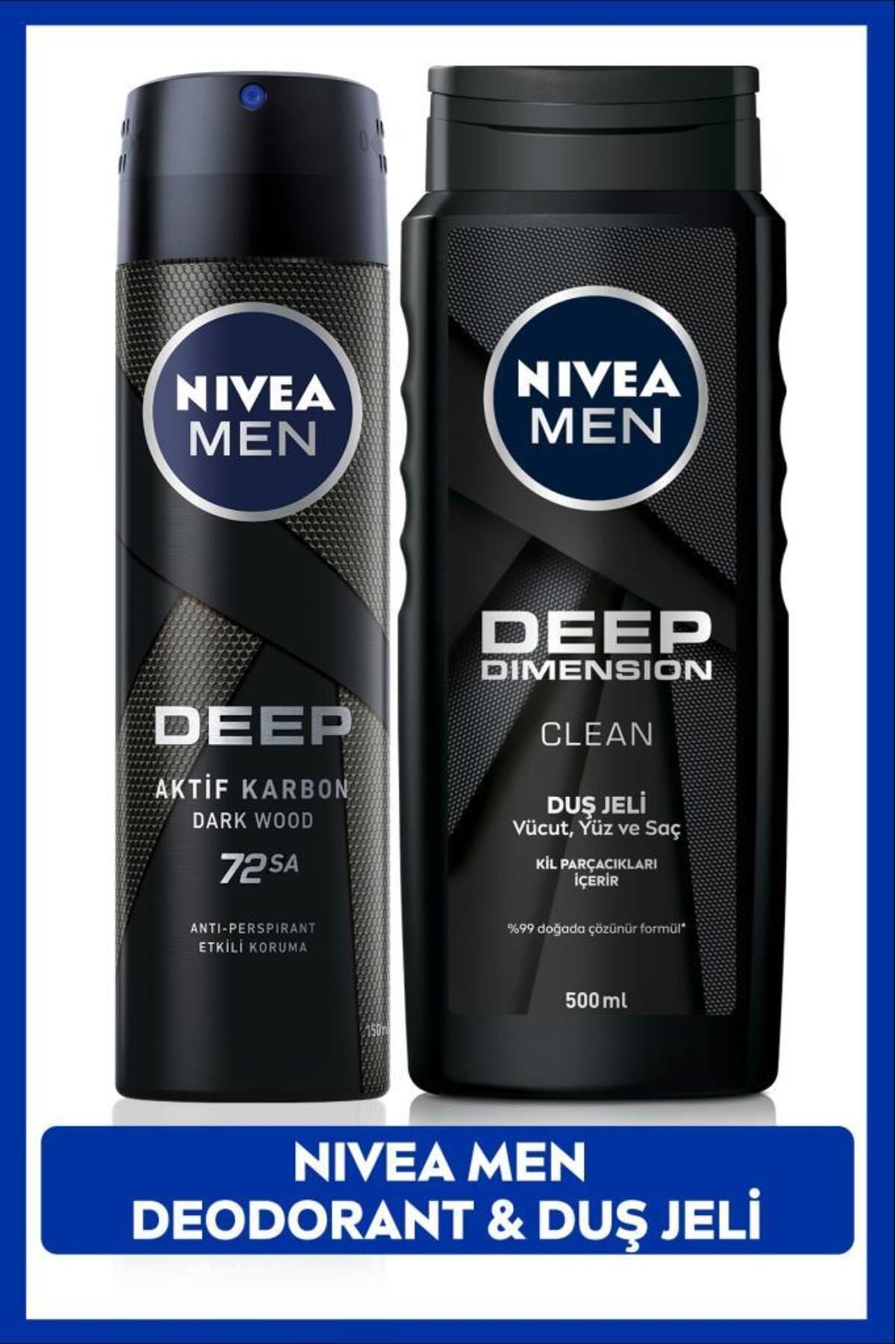 NIVEA MEN Erkek Sprey Deodorant Deep Dimension 150ml ve Deep Dimension Erkek Duş Jeli 500ml
