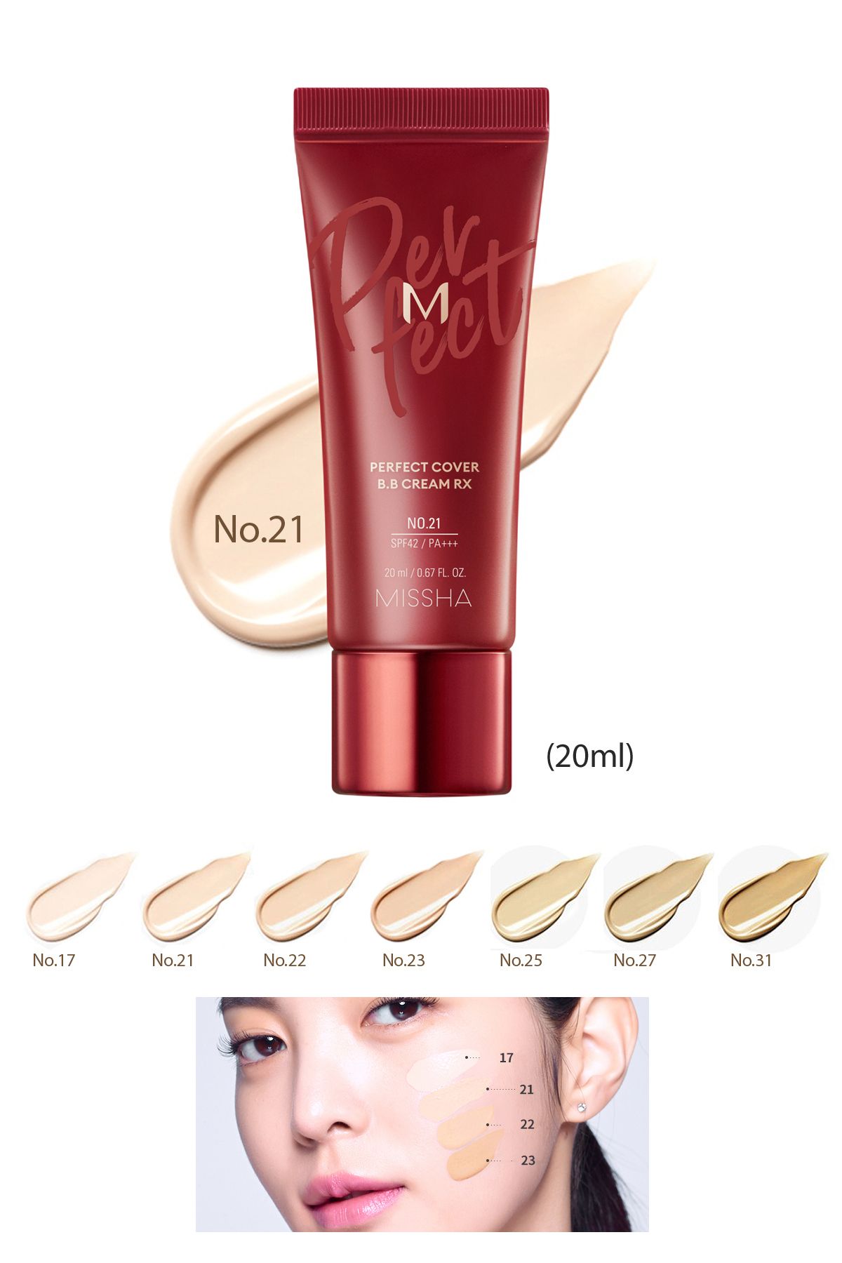 Missha Yüksek Kapatıcı ve Cilt Bakım Etkili Yeni Nesil BB Krem M Perfect Cover BB Cream RX SPF42+++ (No.21)