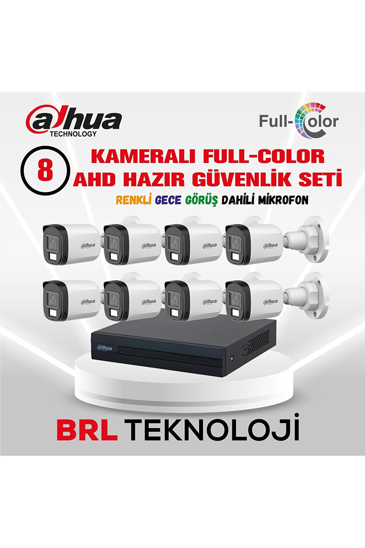 8 Kameralı Sesli 30 Metre Renkli Gece Görüşlü Full Hd Güvenlik Kamera Seti