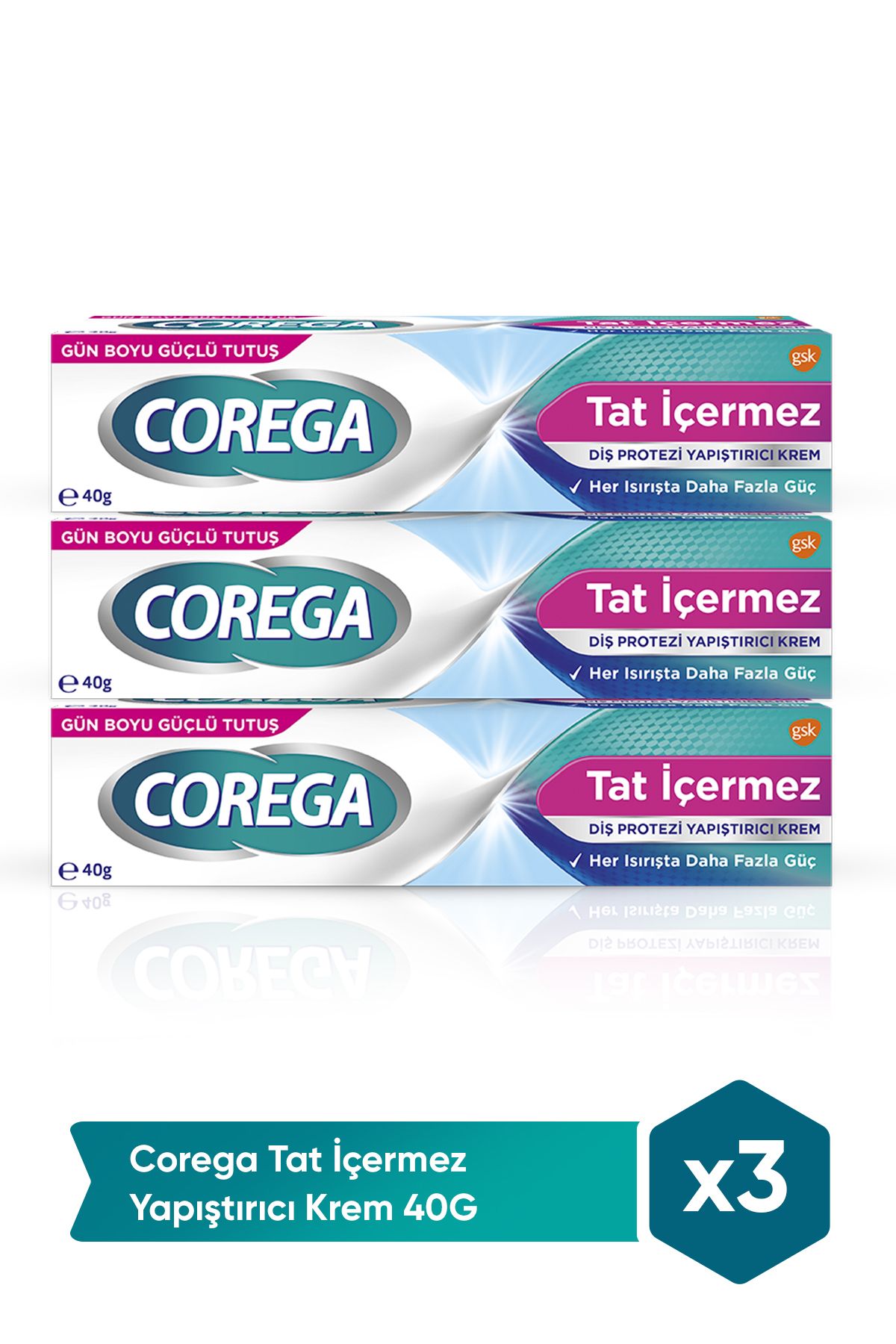 Corega Tat İçermez Yapıştırıcı Krem 40G x 3 Adet