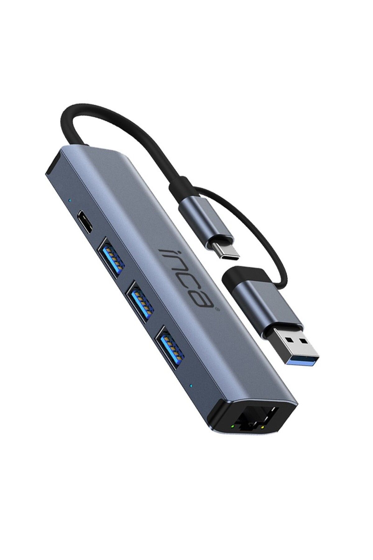 Inca IUTP-5T USB/Type-C Hub X3 USB 3.0 + Type-C+Ethernet RJ45 Çoklayıcı Aluminyum Kasa