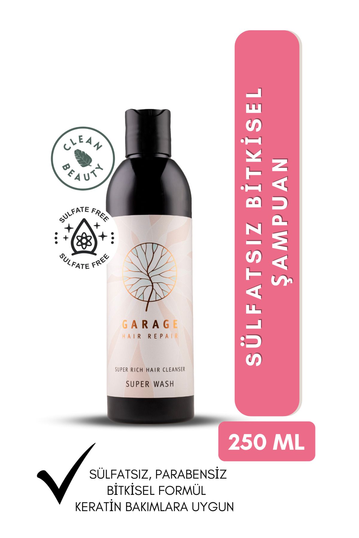 Garage Organics Super Wash | Sülfatsız Bitkisel Şampuan | Keratin Bakıma Uygun & Bitkisel Formül