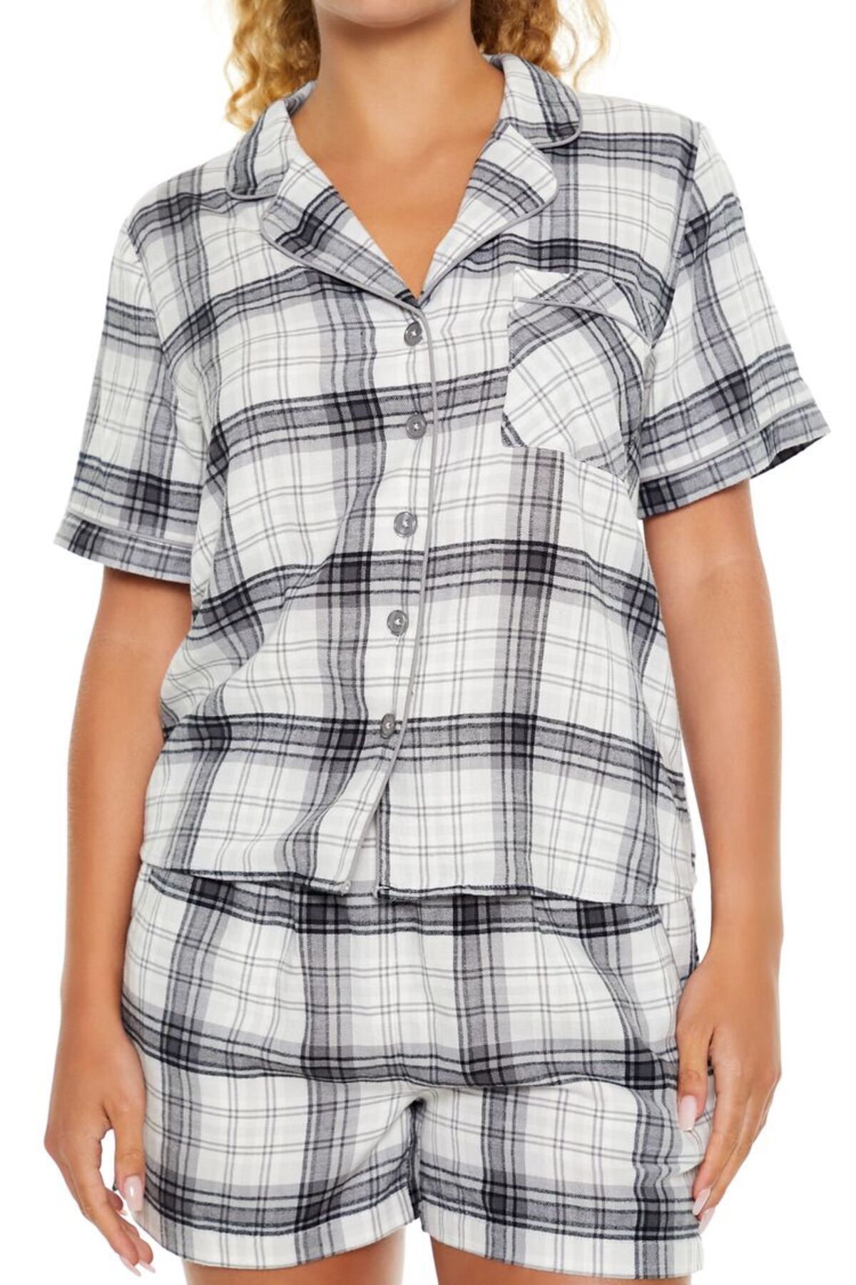 Forever 21 Ekose Desenli Gömlek ve Şort Pijama Takımı