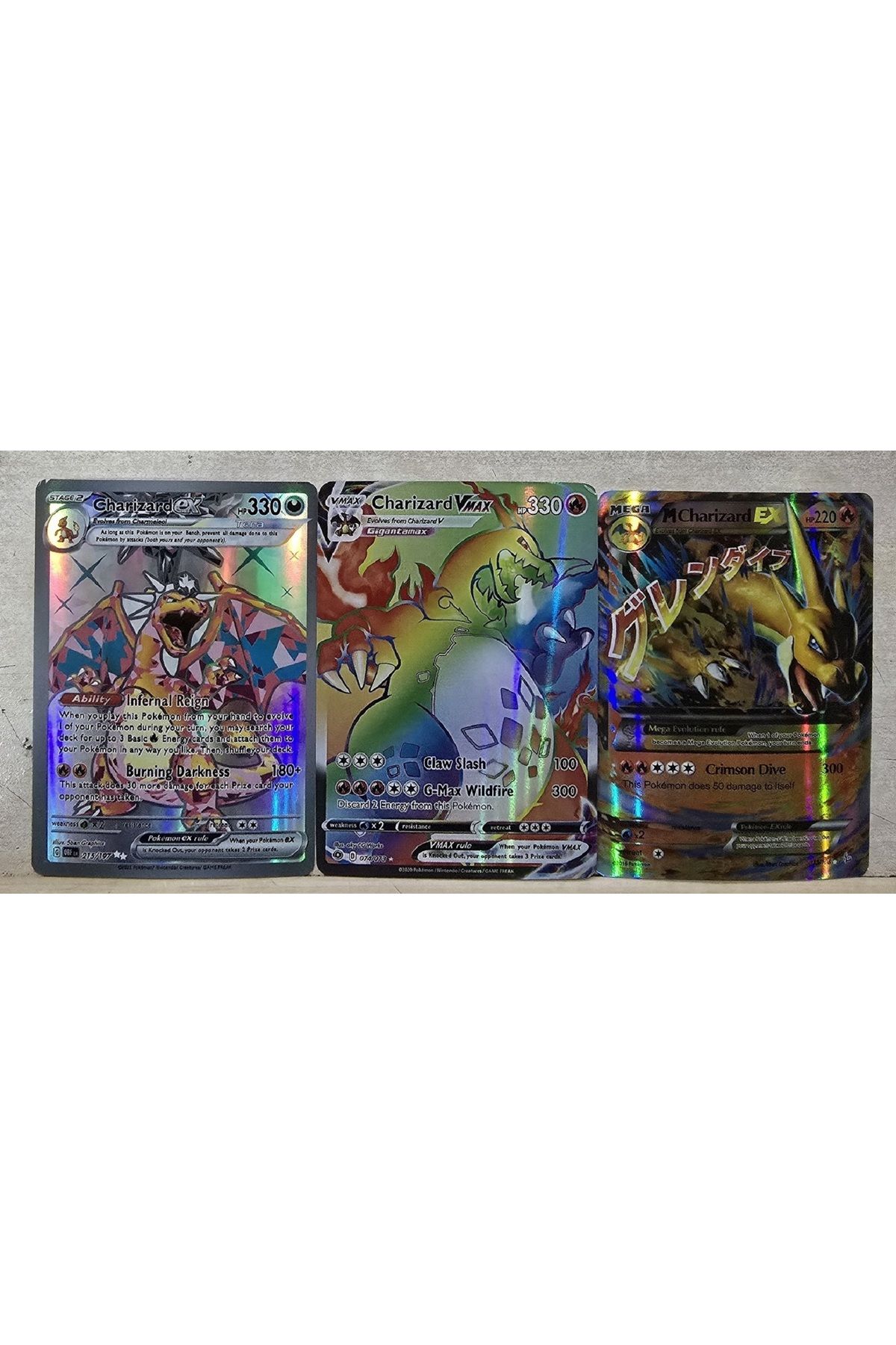 MYCH Hologramlı Parlak Pokemon En Güçlü 3 Adet Charizard Bir Arada Set VMAX MEGA EX YENİ EX KART SETİ