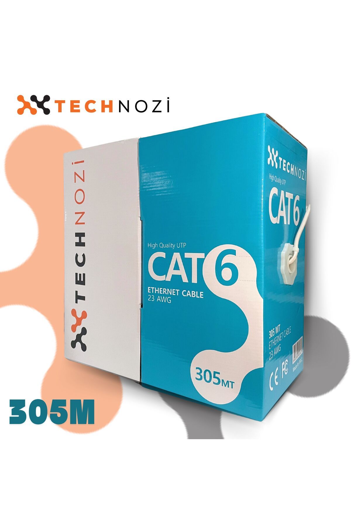 technozi Cat6 Kablo 305 Metre 23 Awg Kablo Ethernet I?nternet Network Ağ Ip Kamera Kablo