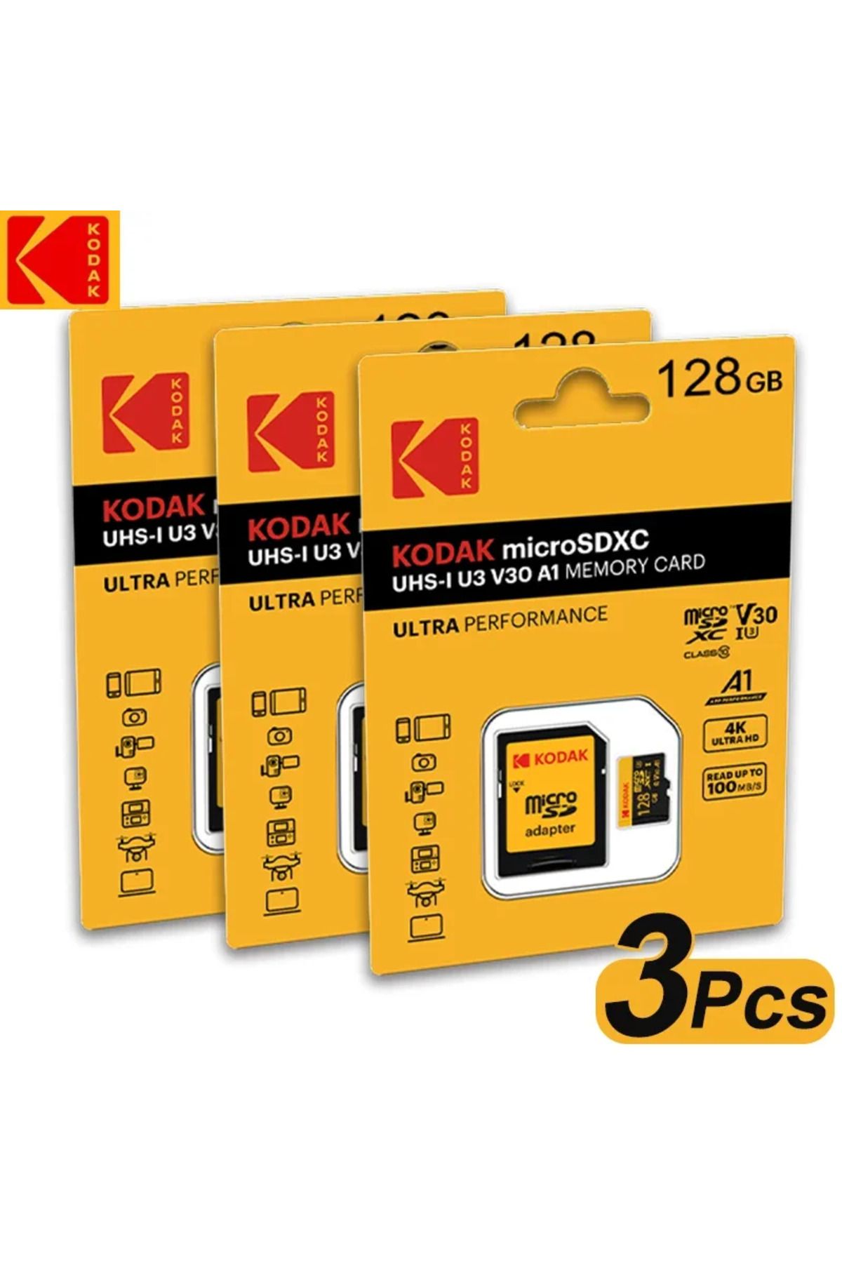 Kodak 3Pcs Kodak SD Card 128GB SD/TF Flash Card Mini Sd Cards With Free SD Adapter Flash Memory Card Cl...