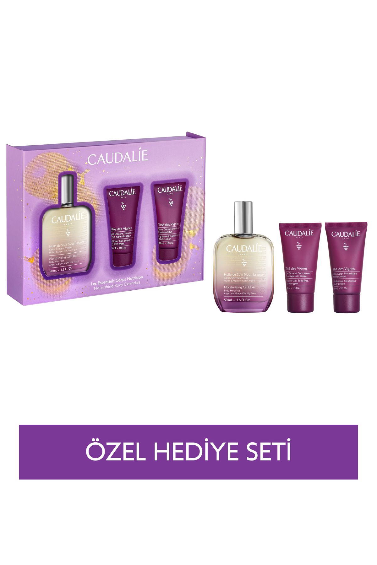 Caudalie Besleyici Elixir Yağ Seti - Elixir Yağ 50ml+Duş Jeli 30ml+Vücut Losyonu 30ml