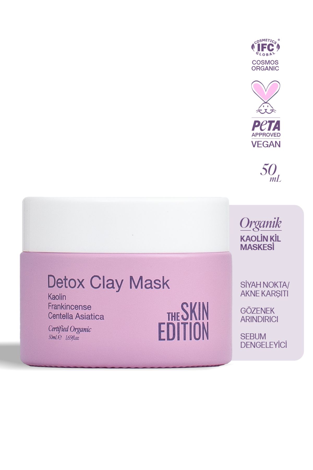 The Skin Edition Organik Sertifikalı Kaolin Kil Maskesi 50 ml | Siyah Nokta Karşıtı, Gözenek Arındırıcı, Dengeleyici