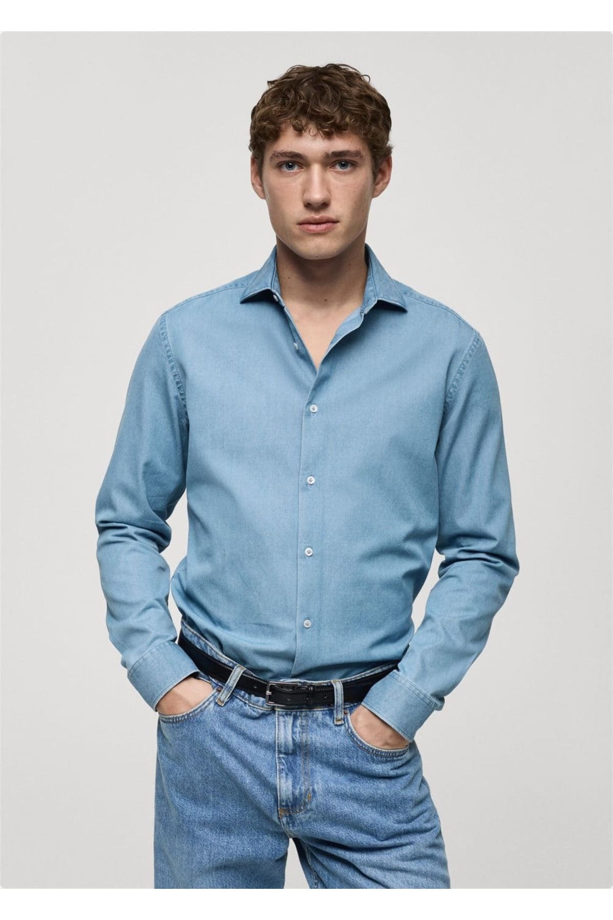 MANGO Man %100 Pamuklu Chambray Gömlek