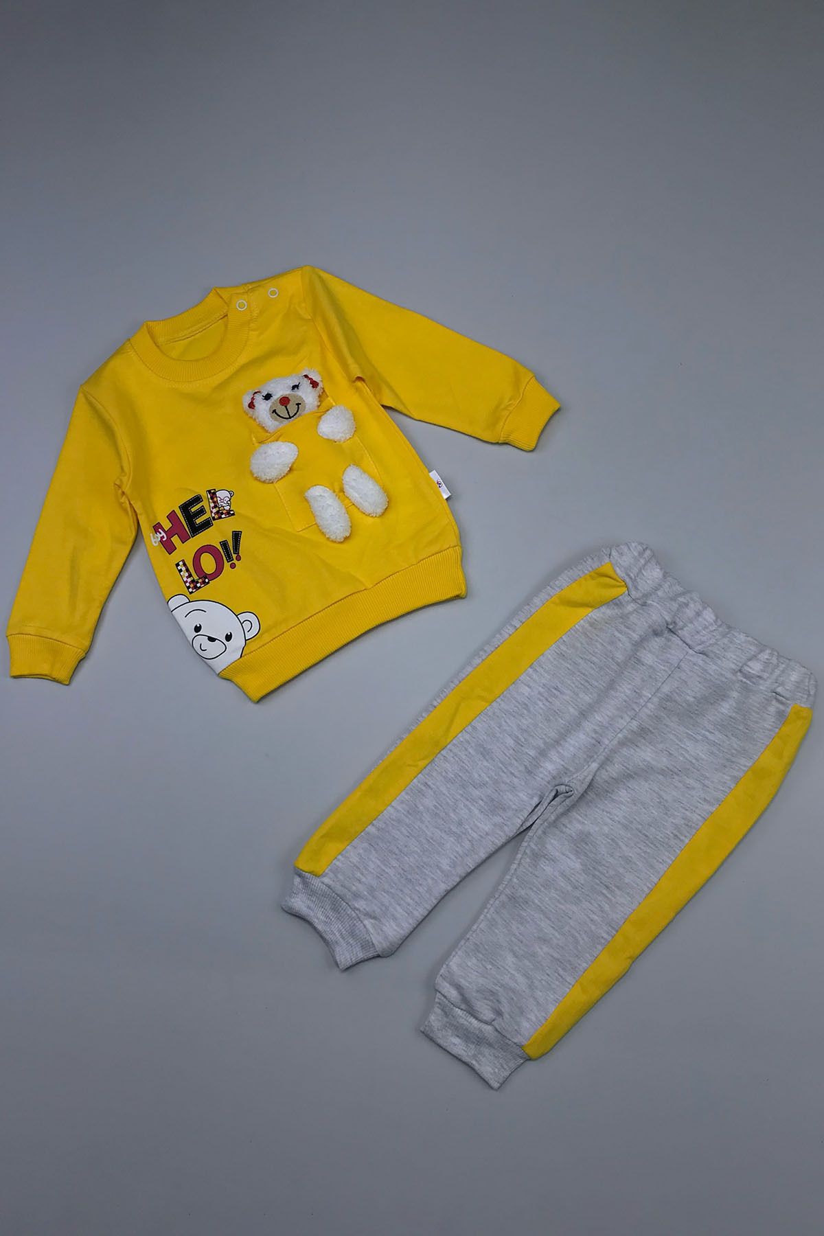 Peki Yenidogan Çocuk Pamuk Ayicik Hello Takim Eşofman Pijama Alt Üst 14949