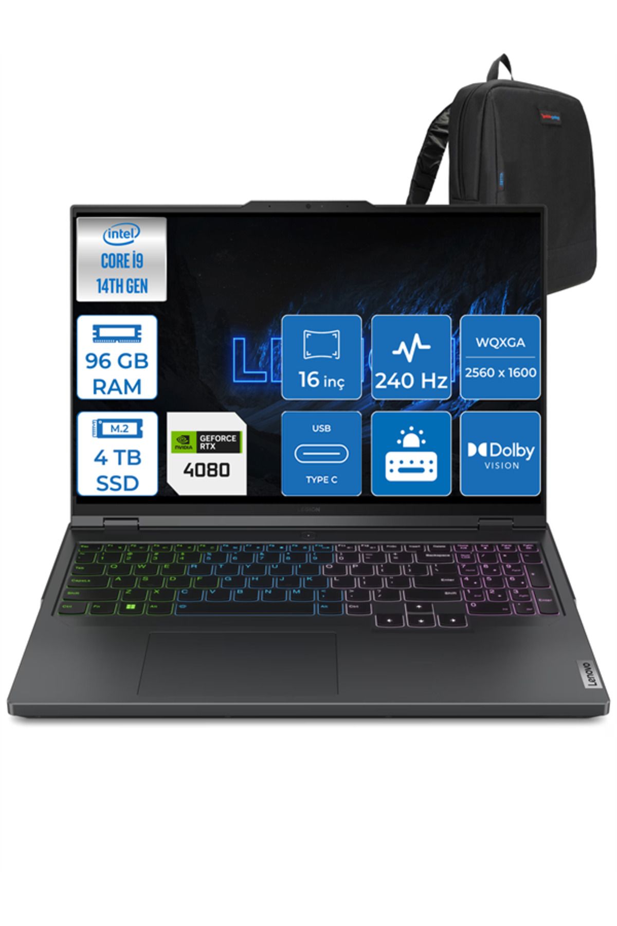 LENOVO Legion Pro 7 I9-14900HX 96GB 4tb SSD 12GB/RTX4080/175W 16" Hdr Wqxga FDOS L83DE002WTR25 + Zettaçanta