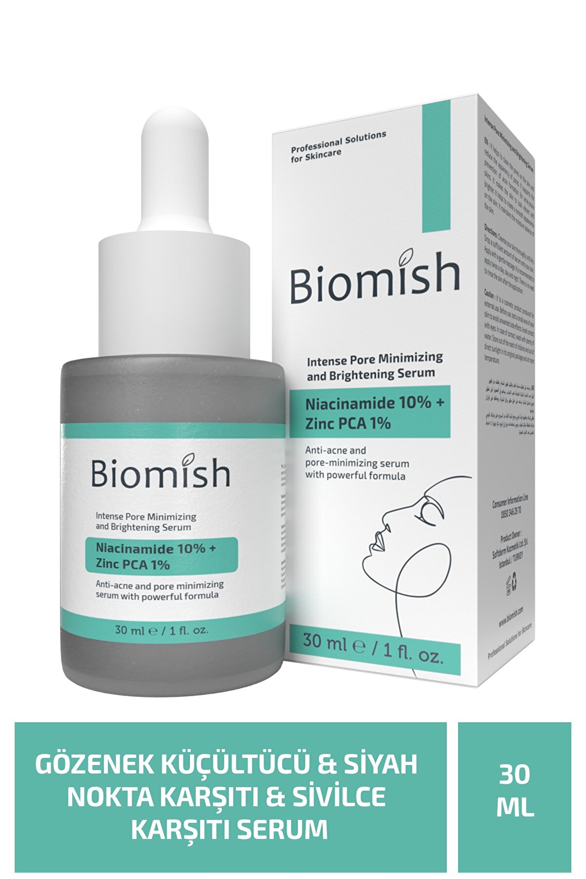Biomish Gözenek Küçültücü & Akne, Siyah Nokta Giderici Serum 30 ml Niacinamide 10% + Zinc Pca 1%