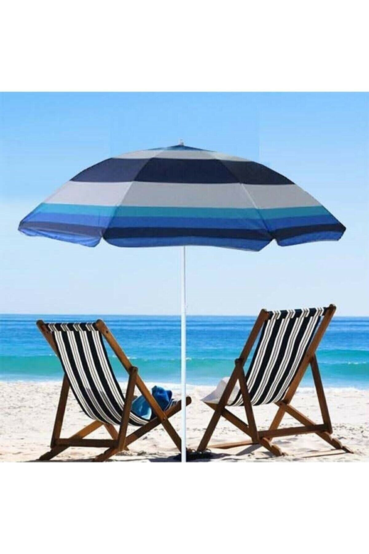 KILIÇOĞLU Plaj Deniz Bahçe Balkon Piknik Kamp Güneş Şemsiyesi Katlanır Mavi Beyaz 180cm
