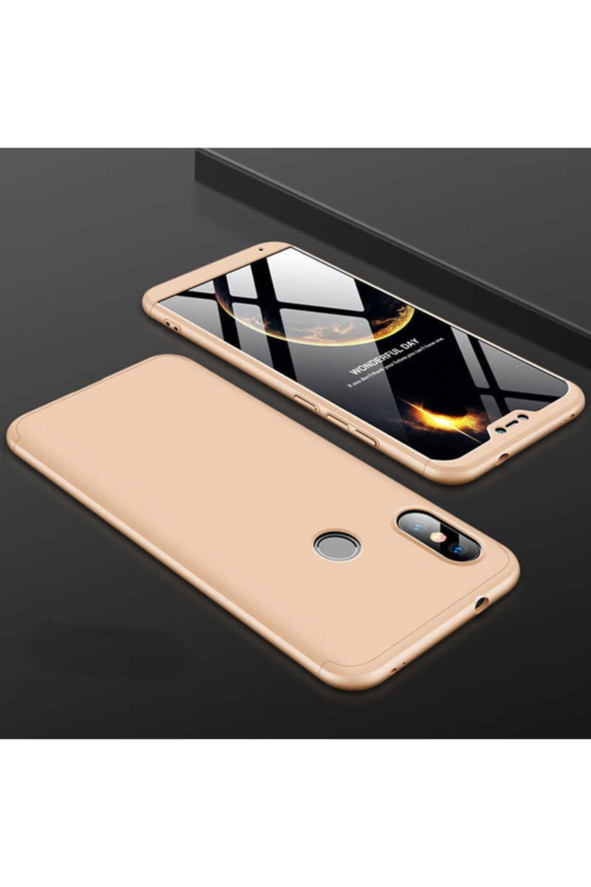 Nezih Case Xiaomi Mi A2 Lite Uyumlu Kapak 360 Tam Koruma 3 Parça Slim Sert Silikon Kılıf Gold