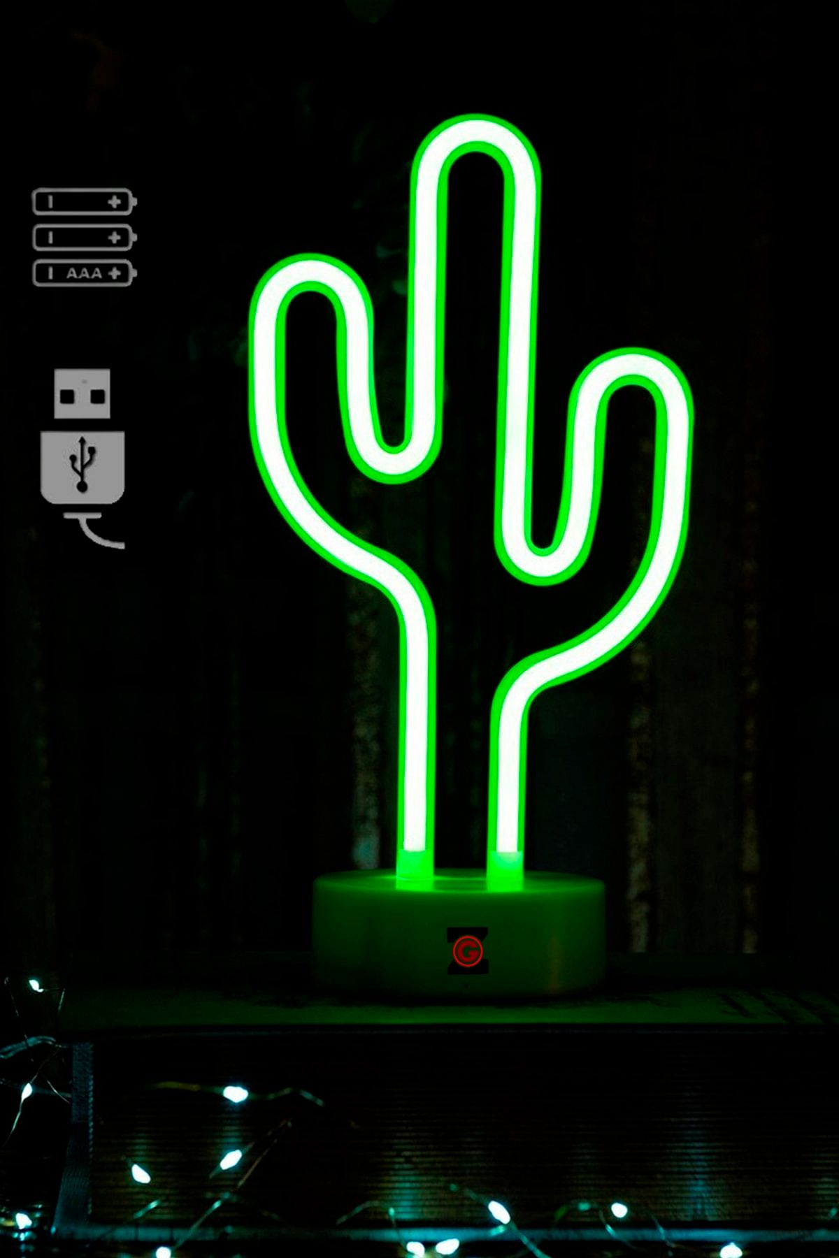 Zemtigo Büyük Boy Usb'li Kaktüs Neon Led Işıklı Masa Ve Gece Lambası Yeşil Dekoratif Aydınlatma