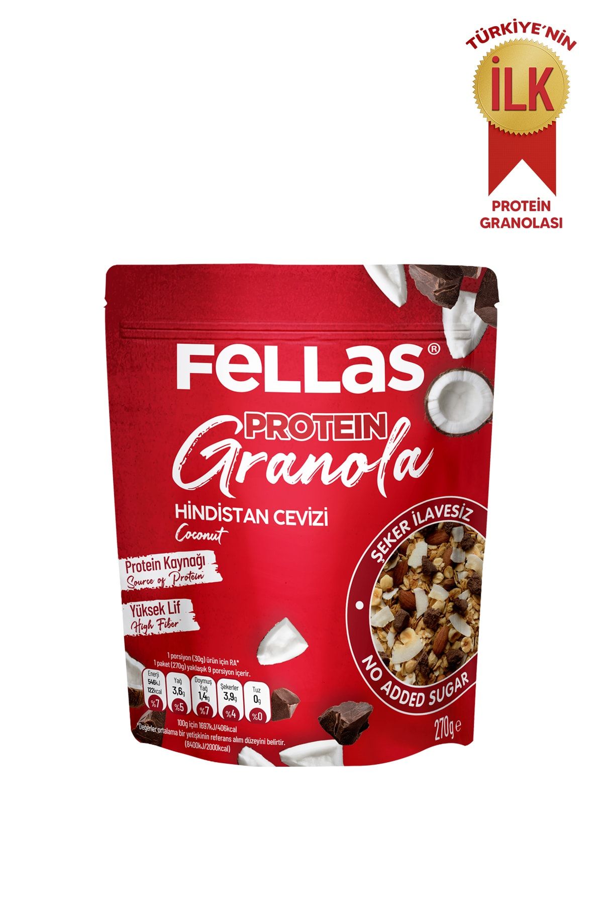 Fellas Granola - Hindistan Cevizi & Protein Bar Parçacıklı 270 Gr