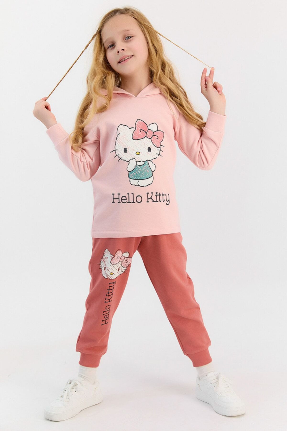 Hello Kitty Lisanslı Pudra Kız Çocuk Kapşonlu Eşofman Takımı