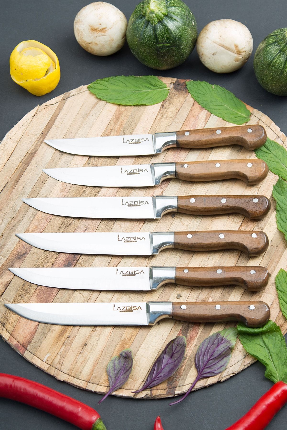 LAZBİSA Mutfak Bıçak Seti Et Meyve Sebze Ekmek Bıçağı 6 lı Set ( 1-2-3 )
