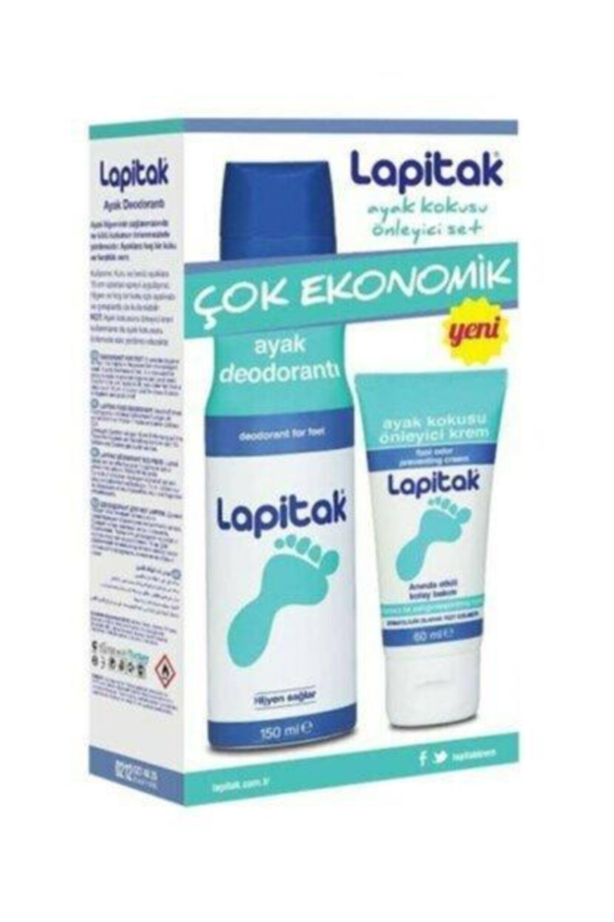 Lapitak Ayak Kokusu Önleyici Krem 60 ml + Ayak Deodorantı 150 ml  Set.