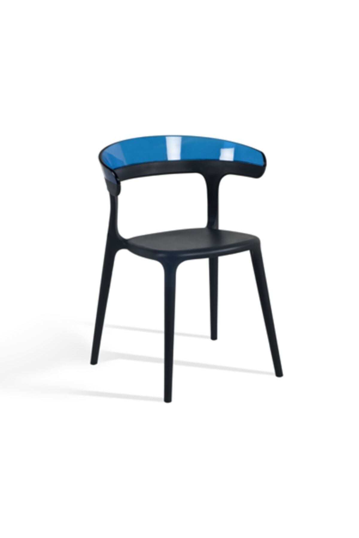 Papatya Luna Koltuk Siyah Oturak Transparan Mavi Sırt Mutfak Sandalyesi Kolçaklı