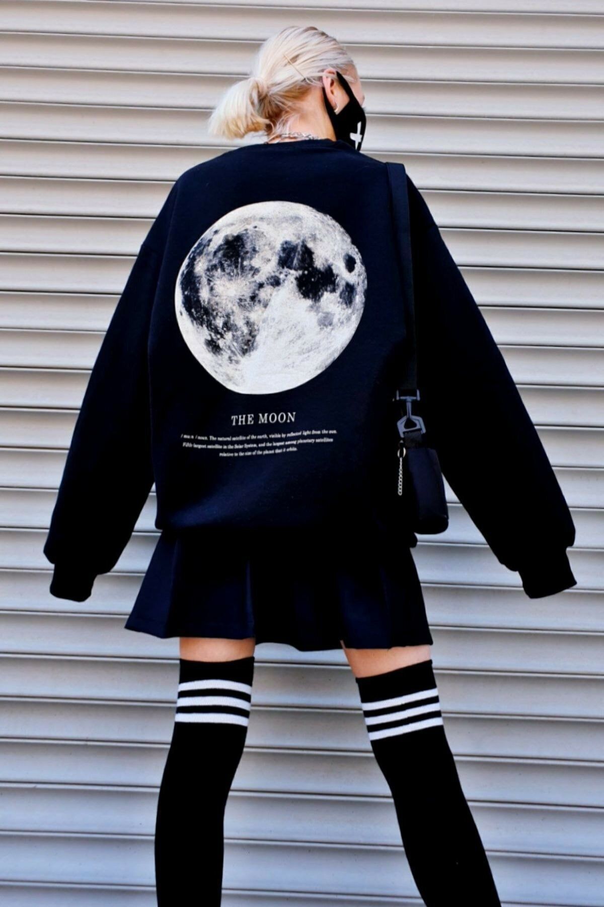 blackjack giyim Blackjackgiyim Kadın Siyah The Moon Oversize Sweatshirt
